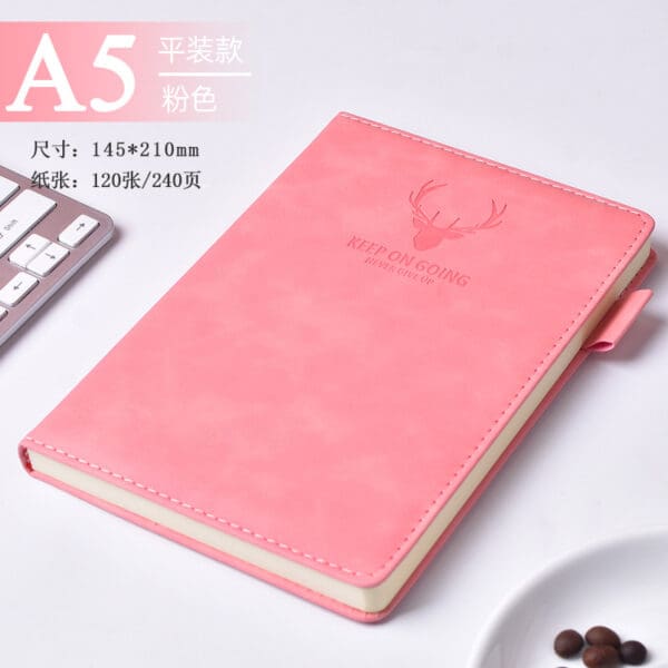 Stylish A5 pink notebook with deer antlers, perfect for corporate gifts and creative professionals.