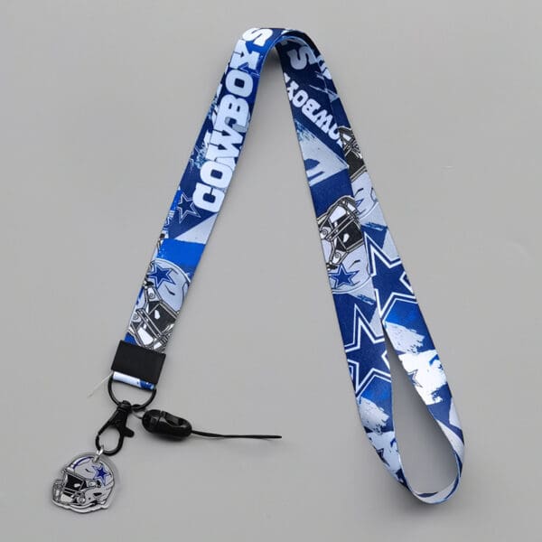 Dallas Cowboys lanyard, blue and white, perfect for sports fans and corporate gifts.