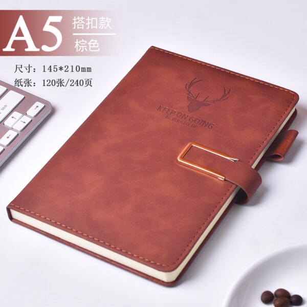 Stylish A5 notebook with embossed antlers, perfect for corporate gifts and professional settings.