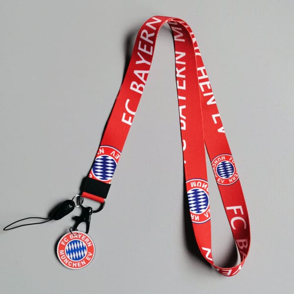 Vibrant FC Bayern Munich lanyard for fans, perfect for IDs, keys, and team pride.