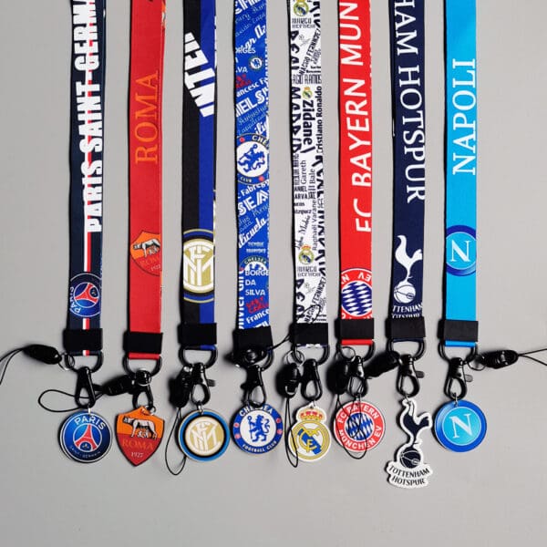 Vibrant football club lanyards and medallions, perfect for corporate gifts and fan enthusiasm.