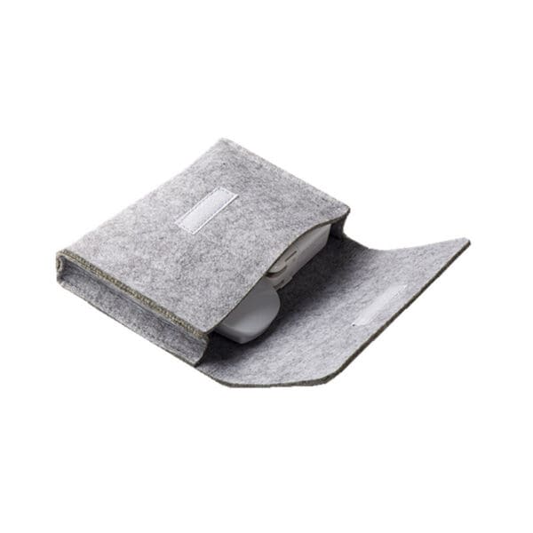 Sleek grey felt case for earbuds and small accessories, combining style and protection.