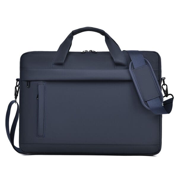 Sleek navy blue laptop bag: durable, water-resistant, perfect for professionals and modern lifestyles.