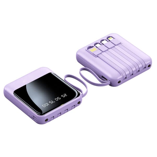 Stylish lavender portable device, perfect corporate gift for professionals, featuring a sleek design and multiple connectors.