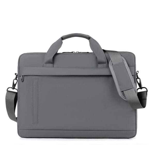 Stylish gray laptop bag with minimalist design, perfect for corporate gifts and professional use.