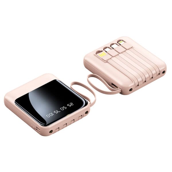 Stylish blush pink portable charger with multiple USB ports, ideal for tech-savvy professionals.