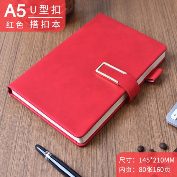 Vibrant red A5 notebook with clasp, ideal for stylish corporate gifts and personal use.