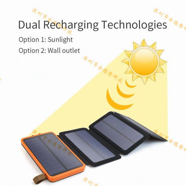 Portable solar power solution with foldable panel and dual charging options for eco-friendly corporate gifts.